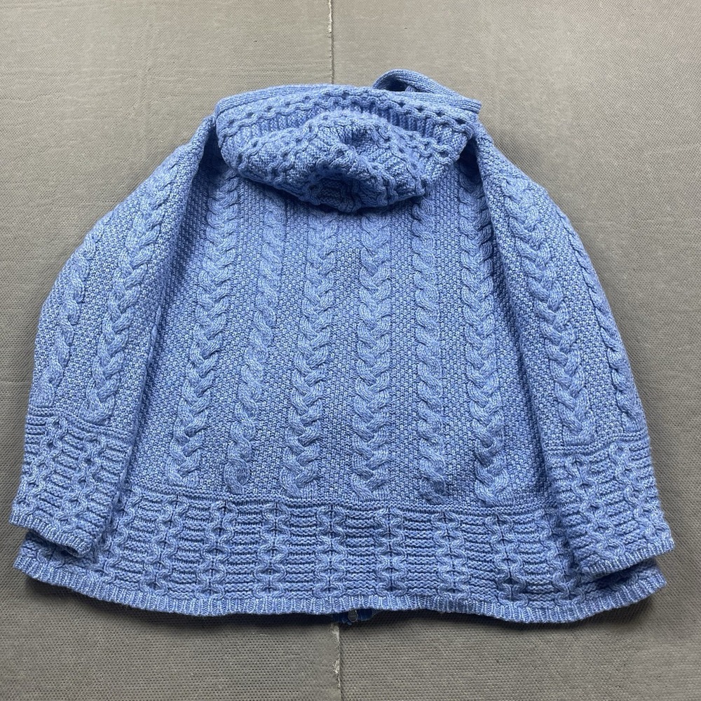 Aran Sweater Market Sweater Womens XXL Blue Cable Knit Full Zip Hooded 100% Wool - Picture 5 of 9